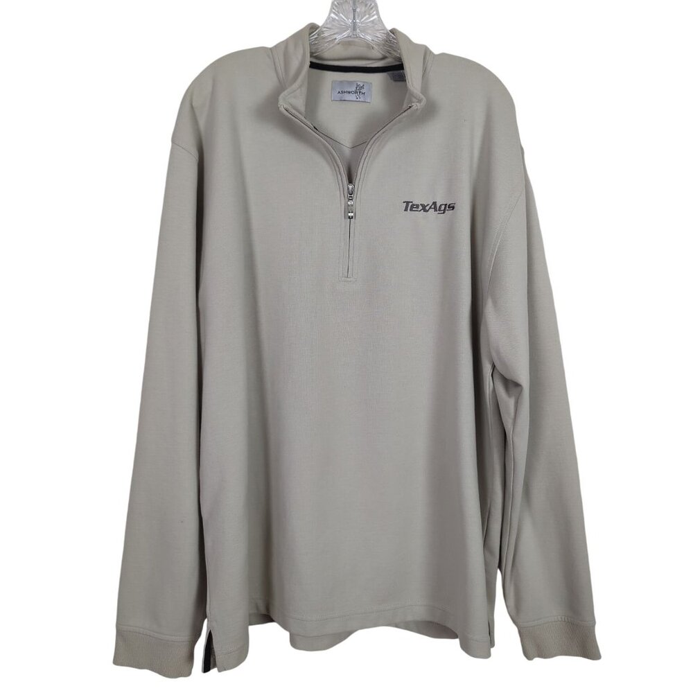 Ashworth TexAgs Light Beige Quarter Zip Pullover long sleeve Sweatshirt 2XL‎